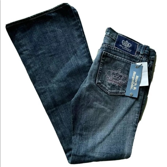 Rock & Republic Denim - Rock & Republic Size 30 Long Flare Jeans Inseam 34” Cotton Blend Rhinestone NWT